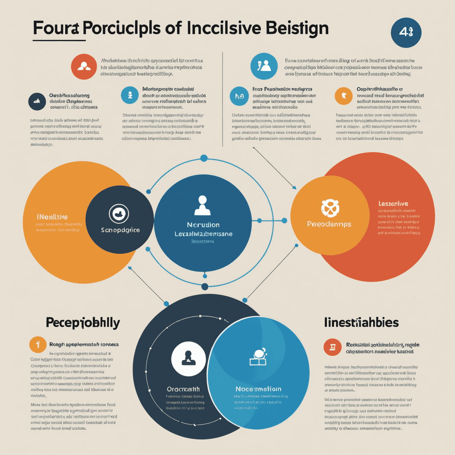 Infografía que muestra los cuatro principios del diseño inclusivo: percepción, operabilidad, comprensibilidad y robustez